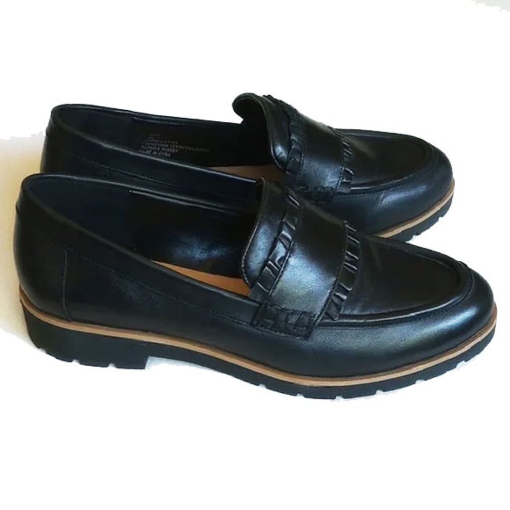 Kate Spade Kady Loafers 7 Black Leather Rubber Lug Sole